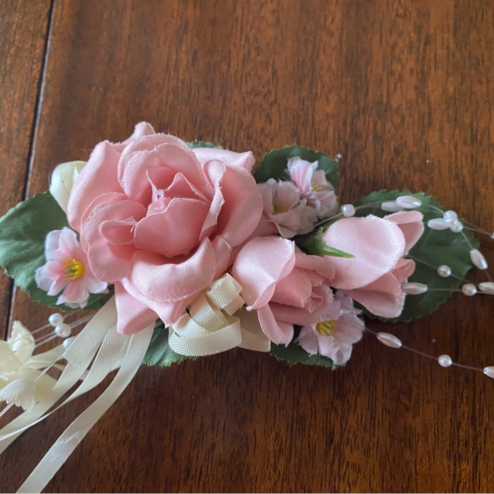 Pink Floral Hair Accessory with Ribbon - Picture 2 of 6